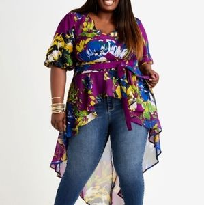 Floral Sheer Ruffle Duster Top